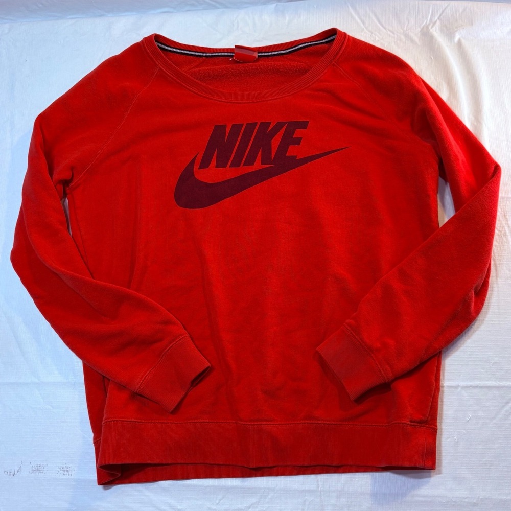 Nike Womens Red Graphic Logo Raglan Crewneck Sweatshirt Size Large 5111